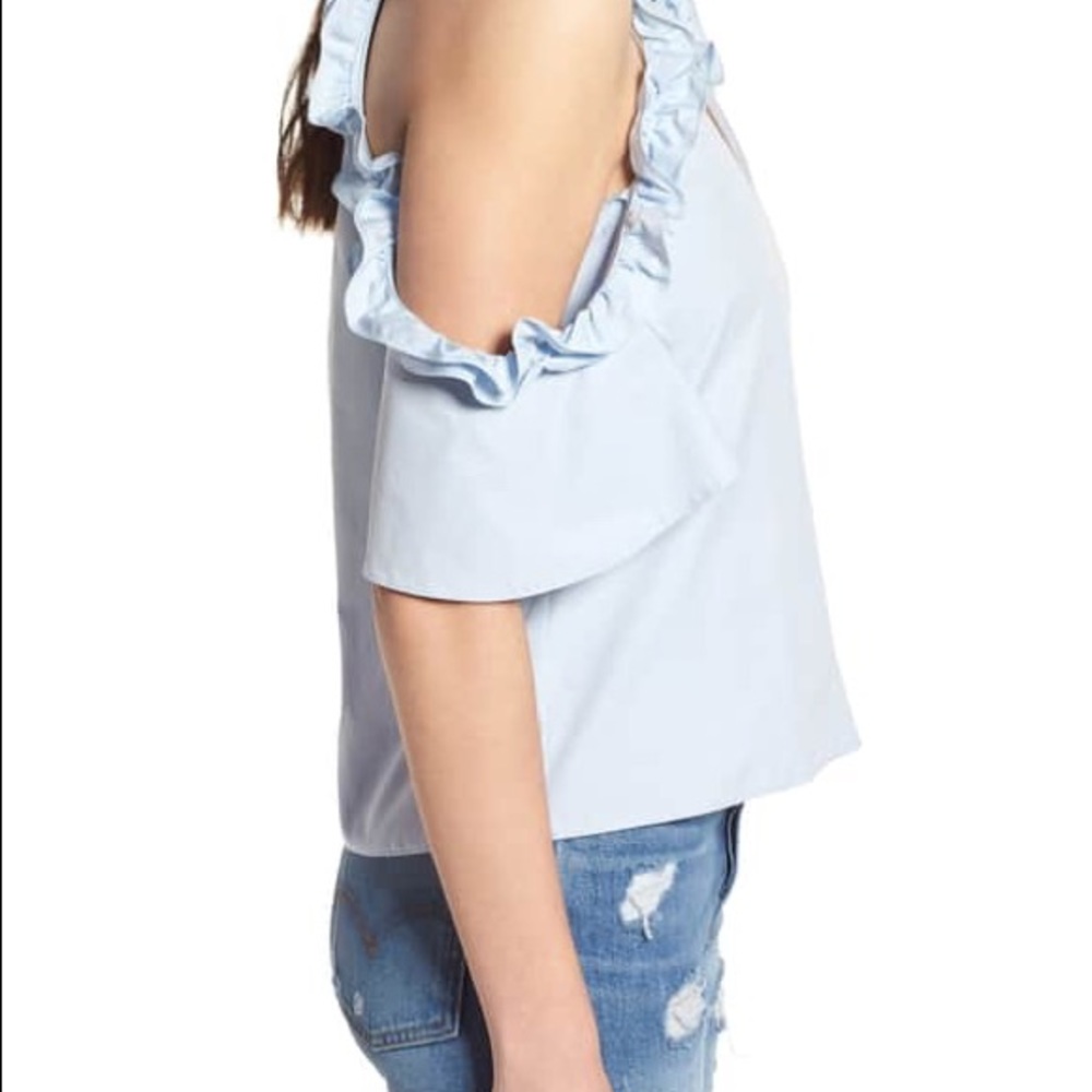 Light Blue Cold Shoulder Ruffle Top - Picture 5 of 8